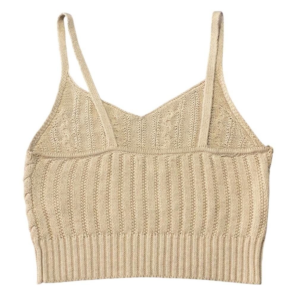 American Eagle Cable Knit V-Neck Cropped Tank Top Beige XS Cotton Neutral Preppy - Picture 5 of 7